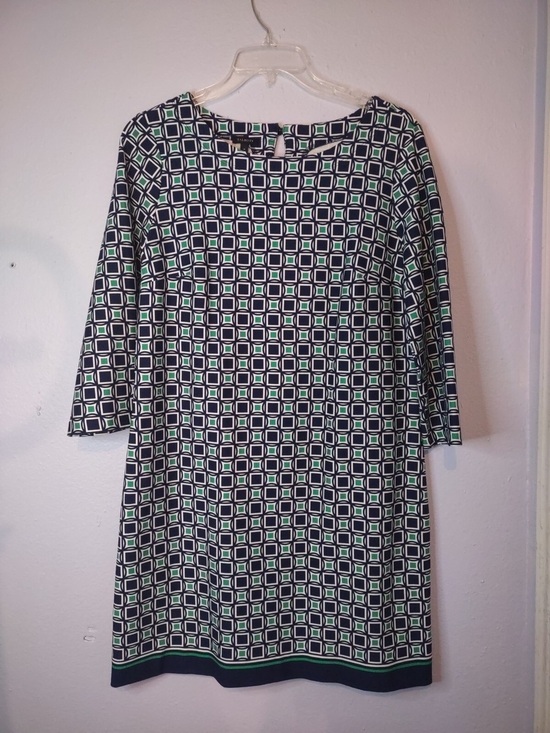 Talbots Dresses & Skirts - Talbots Navy, White & Green Geometric Shift Dress